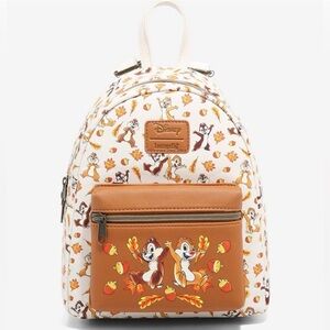 Loungefly Disney Chip 'N Dale Fall Mini Backpack Exclusive Bag Leaves Neutral